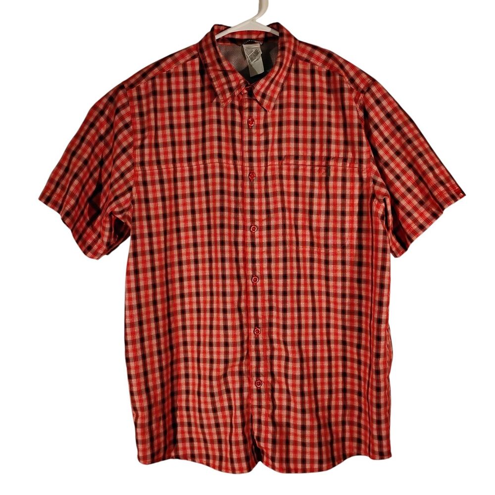 The North Face shirt mens L Large red plaid short sleeve button camp hiking